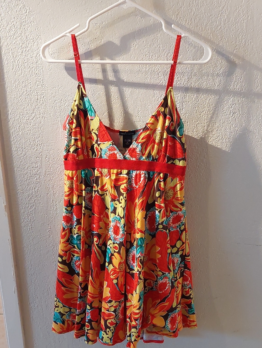 Bright Floral Sundress with Red Accents